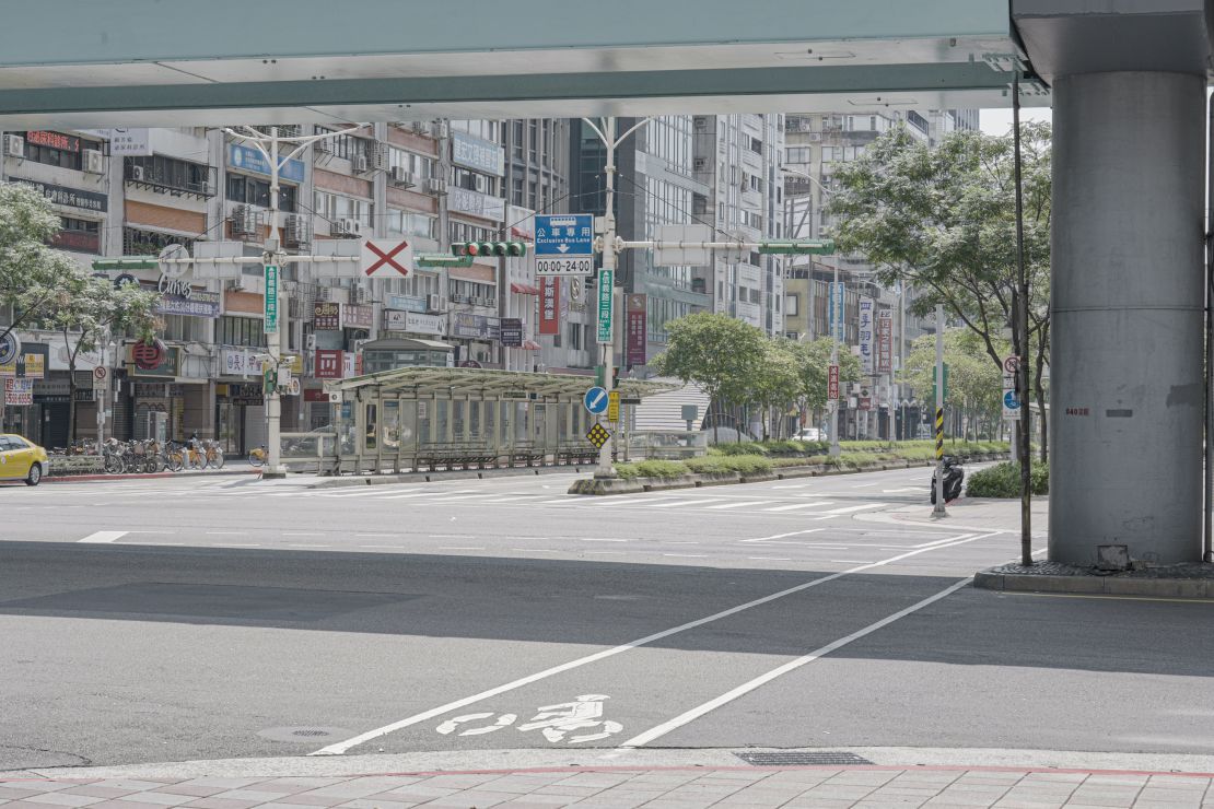 Empty streets during an air defense drill in Taipei on July 25.
