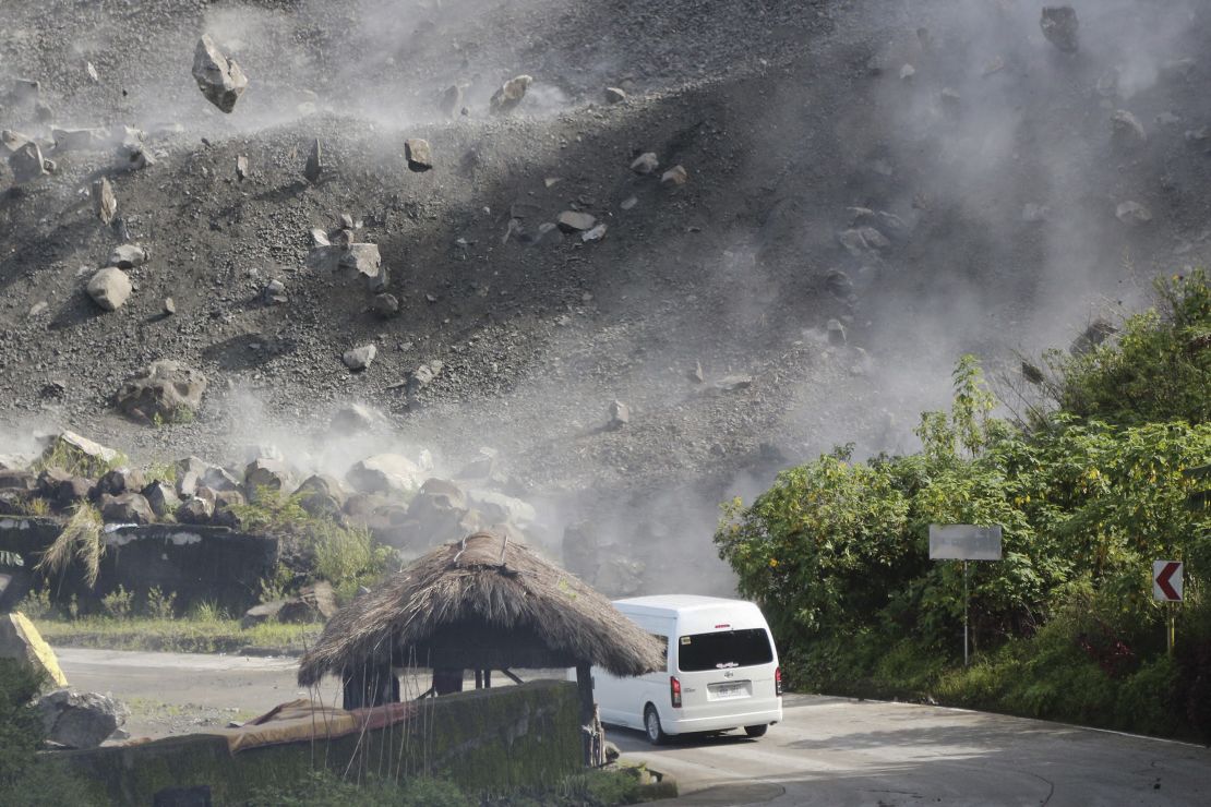 Boulders fall during an earthquake in Bauko, the Philippines, on July 27.