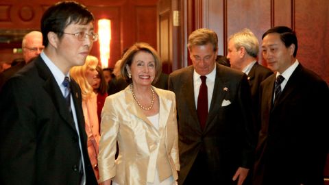 Pelosi arrives in Shanghai, China, for a meeting with Liu Yungeng, chairman of Shanghai's Municipal People's Congress, in May 2009.