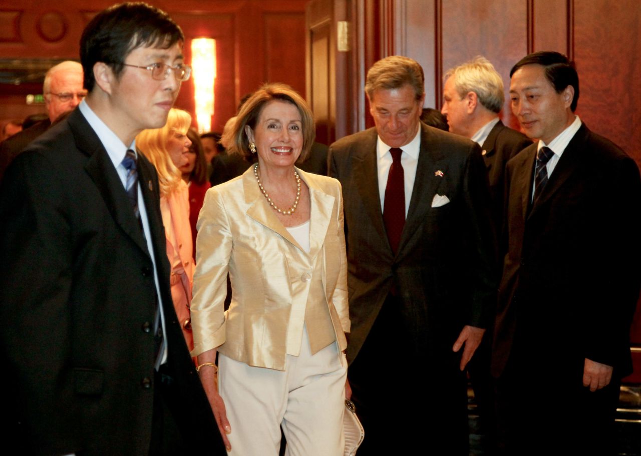 Pelosi arrives in Shanghai, China, for a meeting with Liu Yungeng, chairman of Shanghai's Municipal People's Congress, in May 2009.