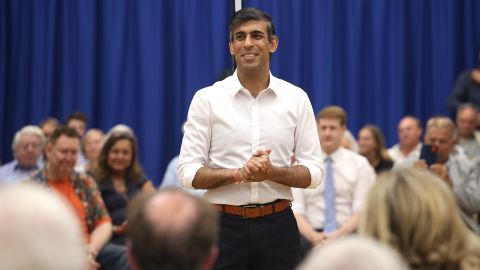 Conservative leadership hopeful Rishi Sunak campaigns with Tory activists on July 22.