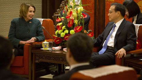 Pelosi chats with Chinese Premier Li Keqiang during a meeting in Beijing in November 2015.