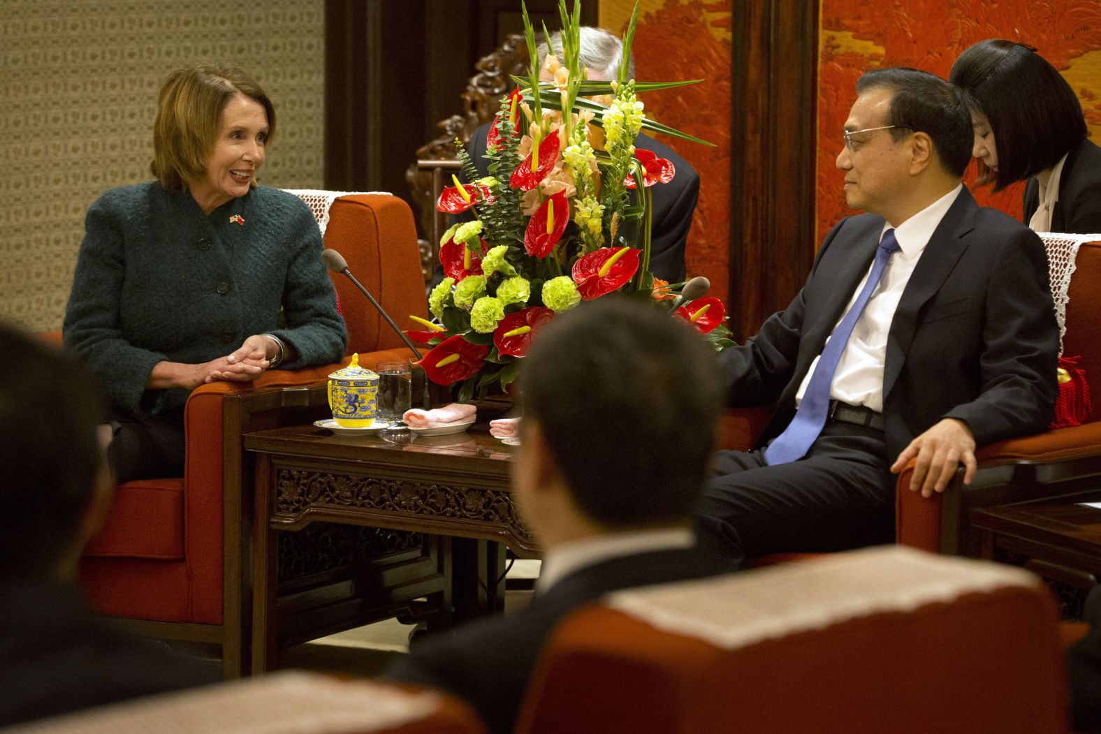 Pelosi chats with Chinese Premier Li Keqiang during a meeting in Beijing in November 2015.