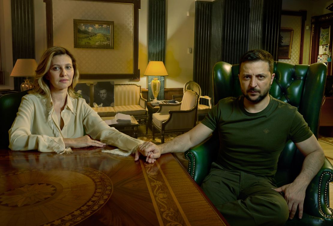 President Volodymyr Zelensky (right) told Vogue his wife "deeply loves Ukraine."