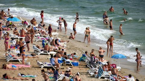 Odesa, July 2021: Holidaymakers gather on one of the local beaches stretching along the Black Sea coast, last year. 