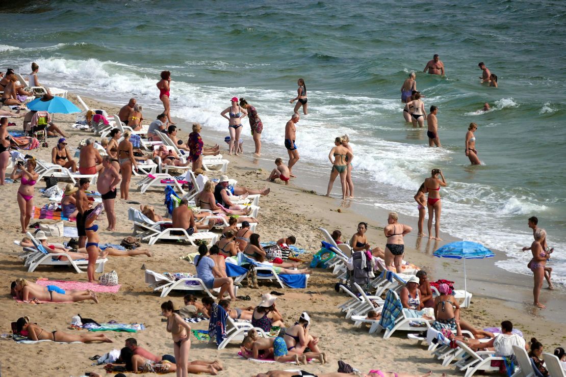 Odesa, July 2021: Holidaymakers gather on one of the local beaches stretching along the Black Sea coast, last year. 