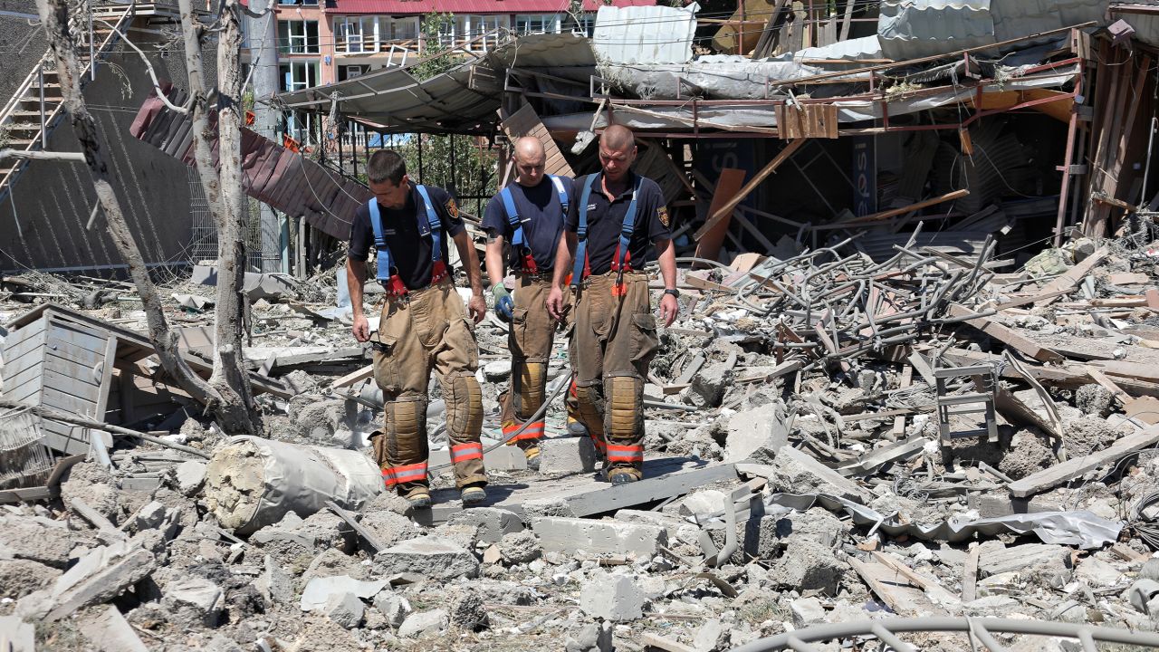 The aftermath of a Russian missile strike on a settlement in the Odesa region, southern Ukraine, on Tuesday. 