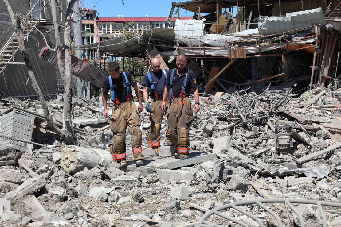 The aftermath of a Russian missile strike on a settlement in the Odesa region, southern Ukraine, on Tuesday. 