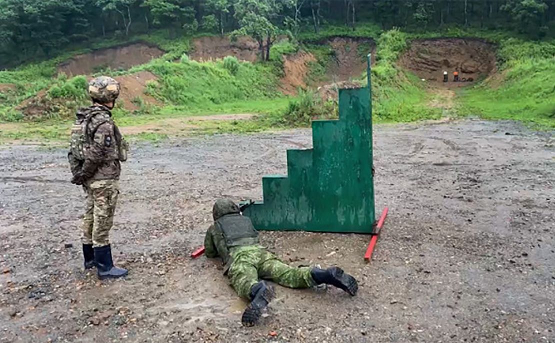 Volunteers participate in a four-week training course in Primorsky Krai, in Russia's Far East, learning how to shoot and other basic military skills.
