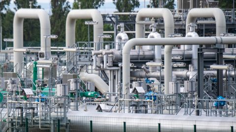 Pipe systems and shut-off devices at the gas receiving station of the Nord Stream 1 Baltic Sea pipeline and the transfer station of the OPAL (Ostsee-Pipeline-Anbindungsleitung - Baltic Sea Pipeline Link) long-distance gas pipeline on July 25, 2022, in Mecklenburg-Western Pomerania, Lubmin, Germany.