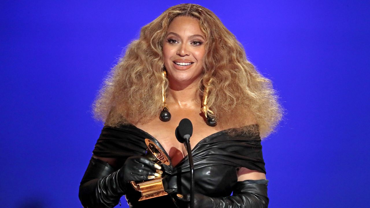 Beyoncé accepts the best R&B performance award during the 63rd Annual Grammy Awards outside Staples Center on March 14, 2021, in California.