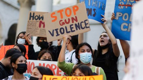 Students in Los Angeles, California, protest gun violence, May 31, 2022. 