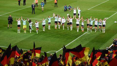 German players celebrate after the final whistle. 