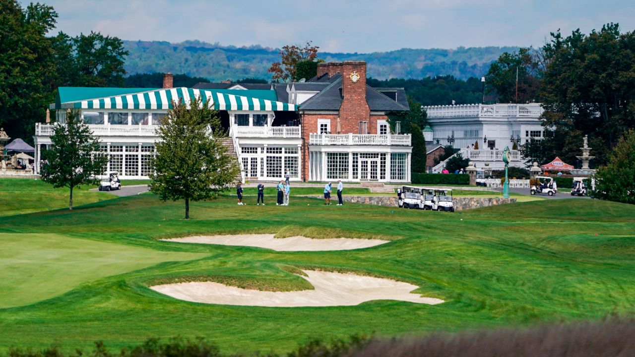 Golfers gather at Trump National Golf Club on October 2, 2020.