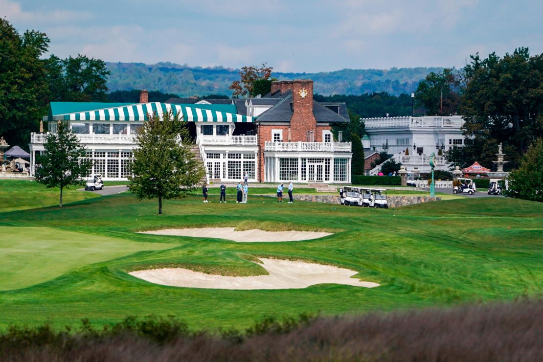 Golfers gather at Trump National Golf Club on October 2, 2020.