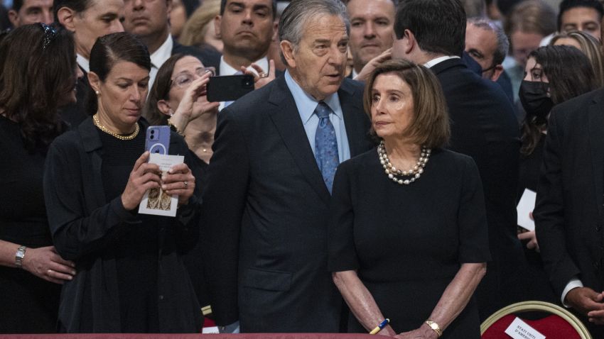 US House of Representatives Speaker, Nancy Pelosi (R), with her husband Paul Pelosi (C), attend a Holy Mass for the Solemnity of Saints Peter and Paul lead by Pope Francis in St. Peter's Basilica. 