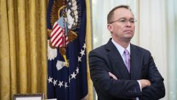 WASHINGTON, DC  DECEMBER 19: Acting White House Chief of Staff Mick Mulvaney look on as U.S. Representative Jeff Van Drew of New Jersey, who has announced he is switching from the Democratic to Republican Party, meets with U.S. President Donald Trump in the Oval Office of the White House on December 19, 2019 in Washington, DC. Van Drew voted against the two articles of impeachment yesterday in the House of Representatives. (Photo by Drew Angerer/Getty Images)
