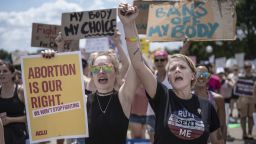 Supporters of abortion rights rally in St. Paul, Minnesota, on July 17, 2022.