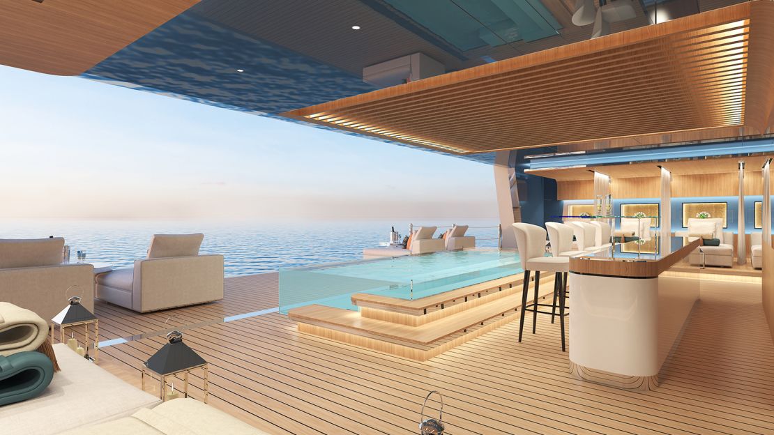A rendering of the Stella del Sud concept, which features an open beach area with three connecting pools.