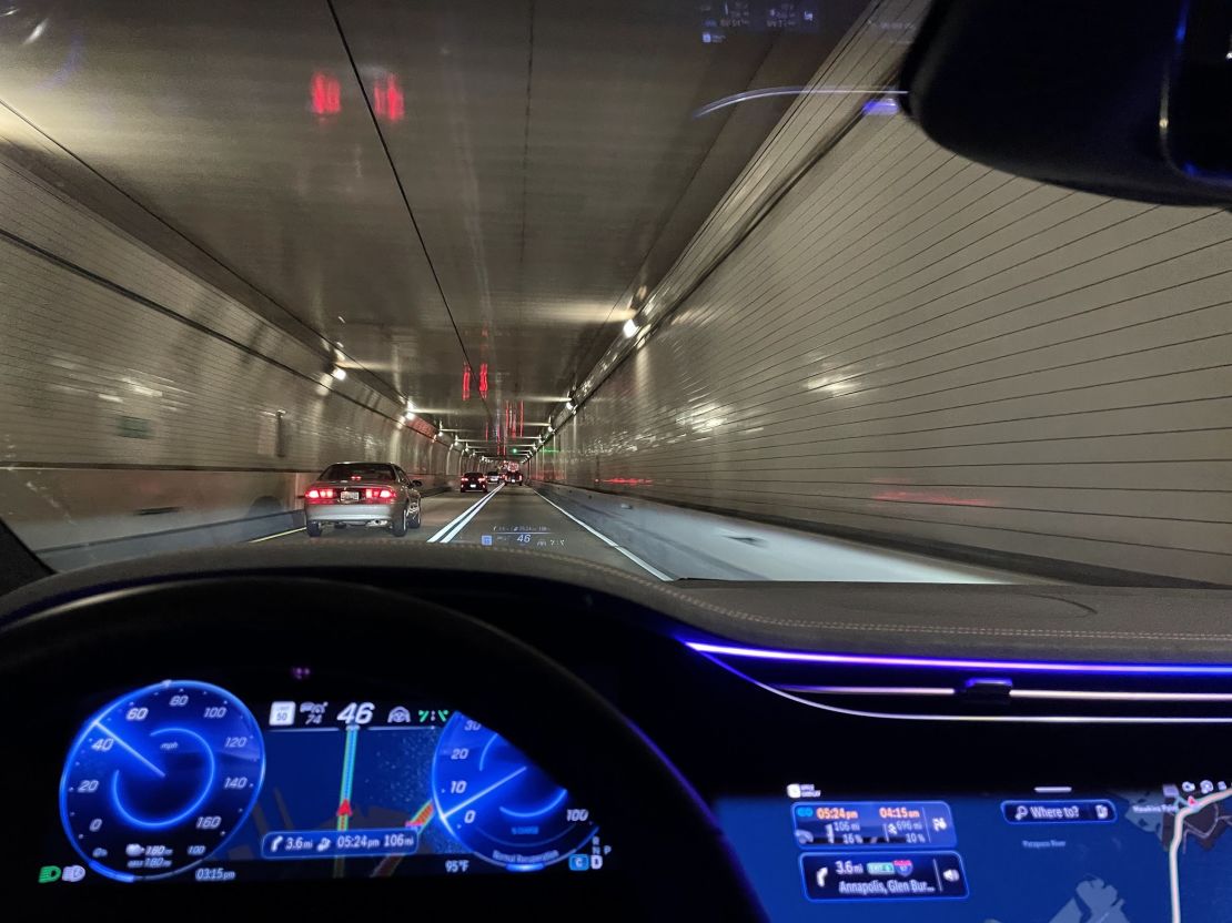 Driving through the Harbor Tunnel near Baltimore.