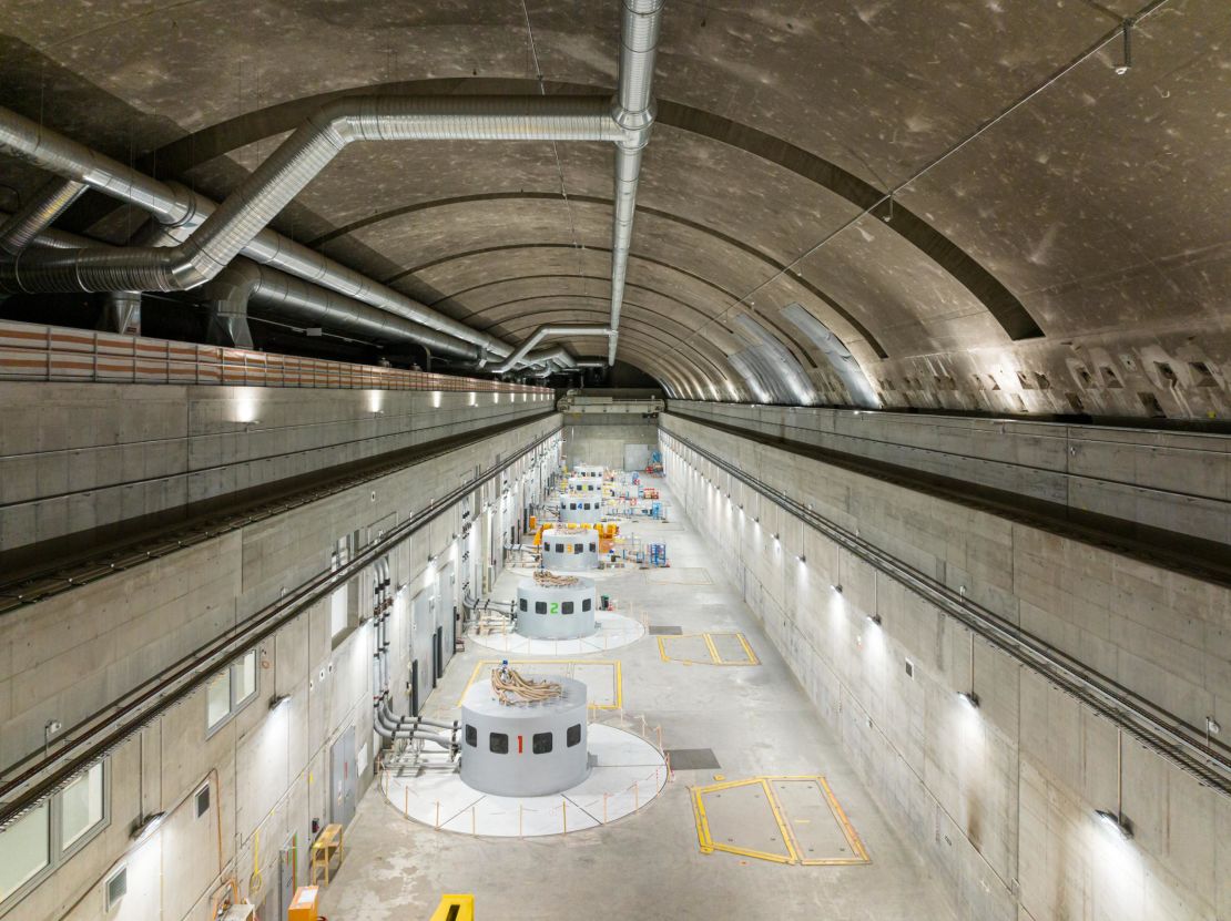 The turbines are stored in an underground cavern the length of two football fields. 