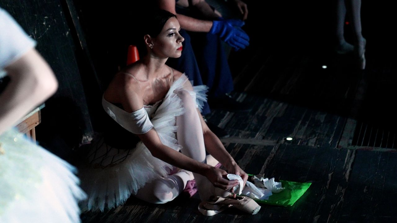 Katryna Kalchenko  shelters in the basement of the Odesa opera house.  