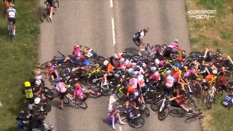 A massive crash in the middle of the bunch caused a huge pile-up of riders during Stage 5 of the Tour de France Femmes.