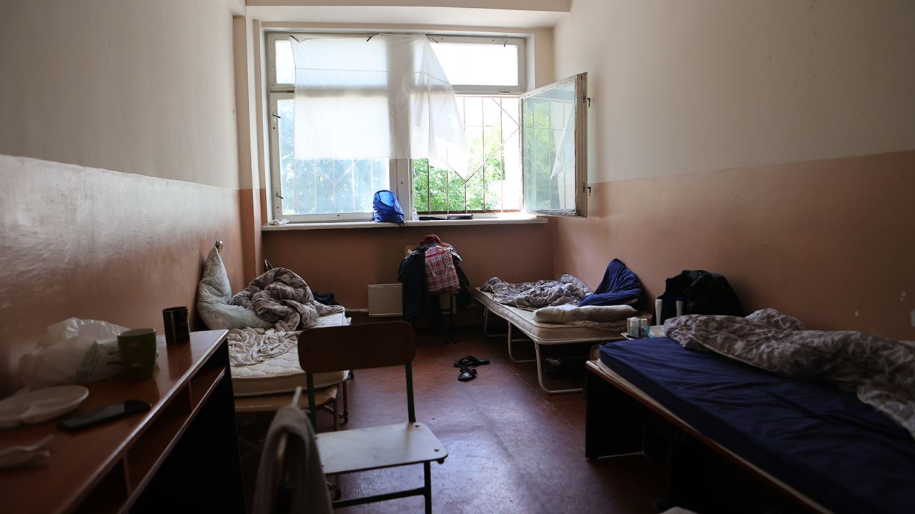 A view of one of the rooms inside a Chisinau refugee shelter that houses predominantly Roma people.