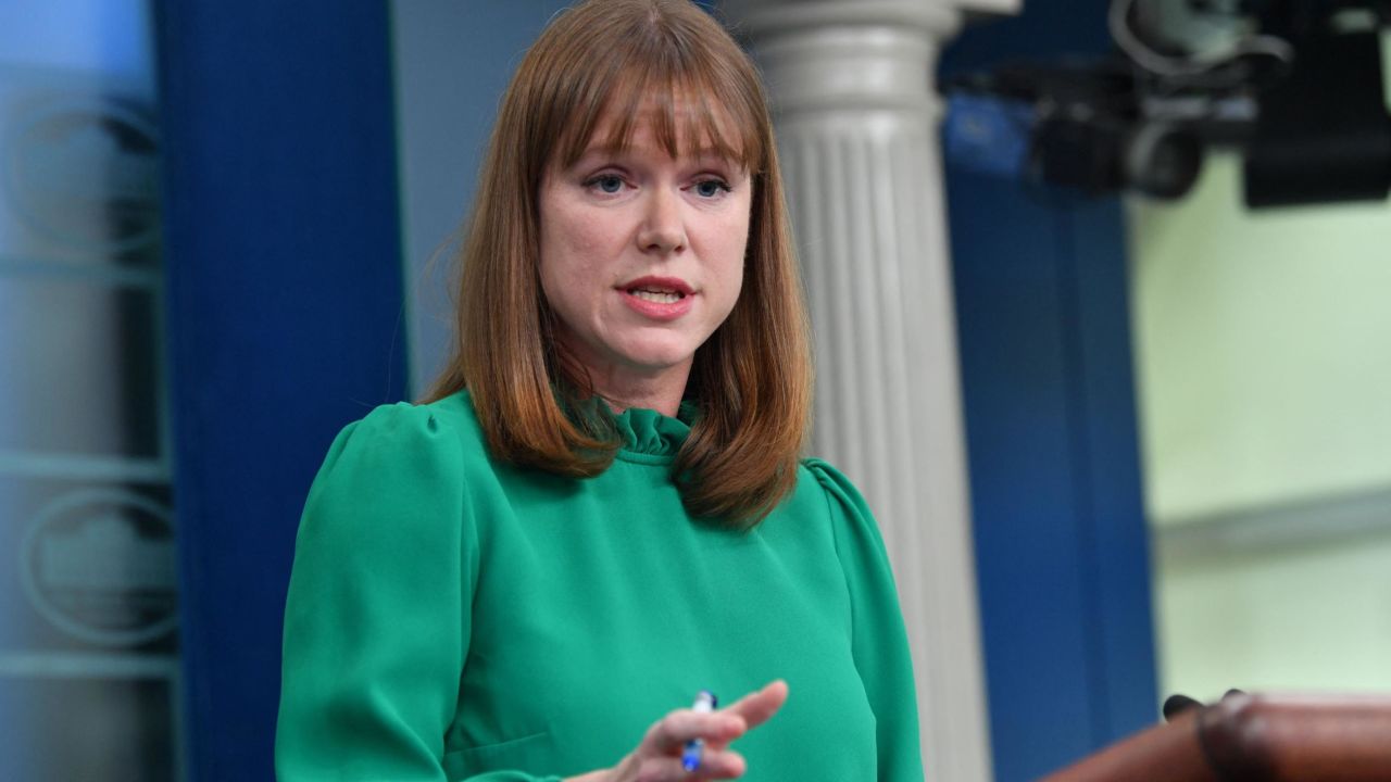 White House Director of Communications Kate Bedingfield speaks during a briefing in the James S. Brady Press Briefing Room of the White House in Washington, DC, on March 30, 2022. 