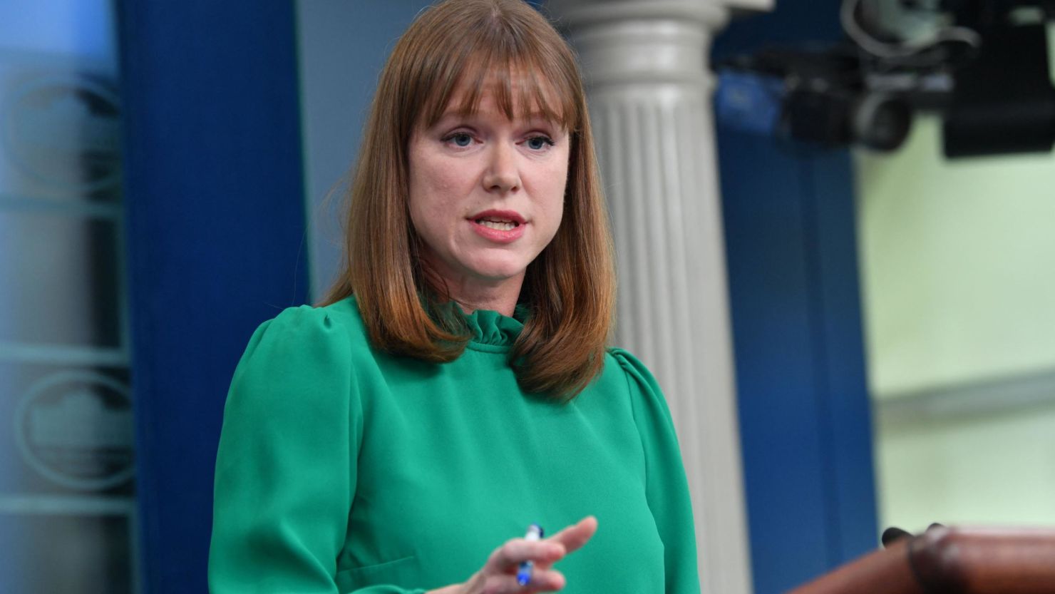White House Director of Communications Kate Bedingfield speaks during a briefing in the James S. Brady Press Briefing Room of the White House in Washington, DC, on March 30, 2022. 