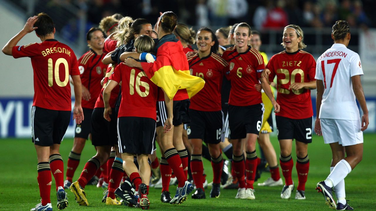 Germany's players celebrate after beating England in the final of the Women's Euro 2009.