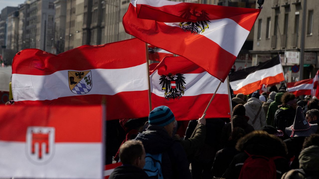 People protesting against Covid-19 measures in Vienna, Austria, on March 20, 2021.