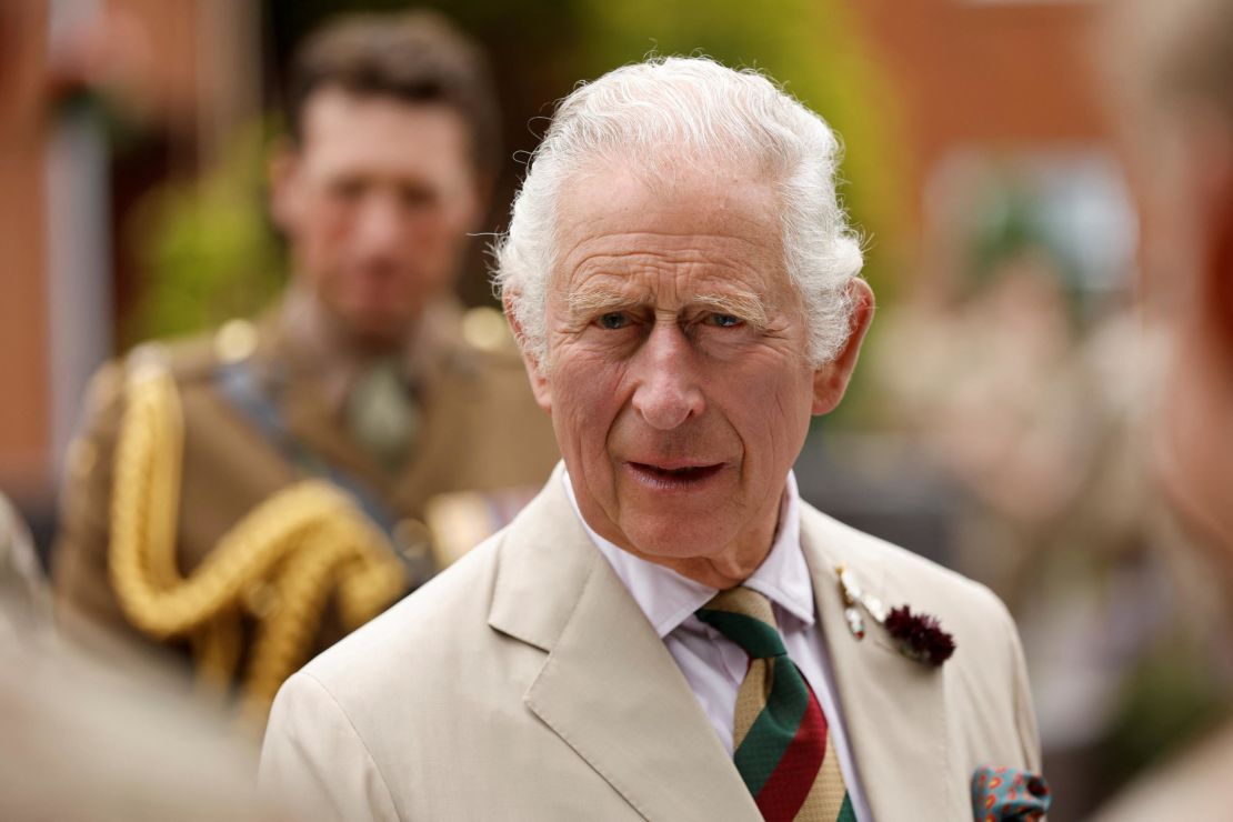 Prince Charles visits the 2nd Battalion of The Mercian Regiment before it is amalgamated with The 1st Battalion, at Weeton Barracks, on July 8, 2022 in Weeton, Lancashire, England. 