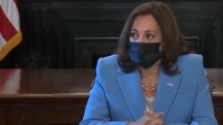 Kamala Harris blue suit meeting