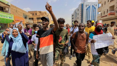 Protesters march during a rally against military rule following the last coup, in Khartoum, Sudan, on July 31, 2022. 