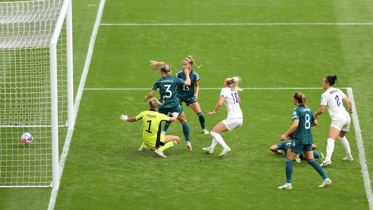 Kelly scoring England's Euro-winning goal in the final against Germany at Wembley Stadium on July 31.
