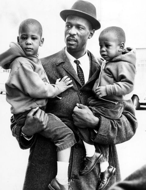 Russell with his sons, William Jr. "Buddha", 3, and Jacob, 20 months, in April 1961.