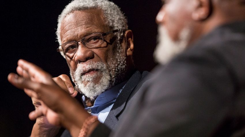 AUSTIN, TX - APRIL 9:  Bill Russell looks on as Dr. Harry Edwards asks him how he felt about students getting paid for sports while in College on the second day of the Civil Rights Summit at the LBJ Presidential Library April 9, 2014 in Austin, Texas. The summit is marking the 50th anniversary of the passing of the Civil Rights Act legislation, with U.S. President Barack Obama making the keynote speech on April 10.  (Photo by Ricardo B. Brazziell-Pool/Getty Images)
