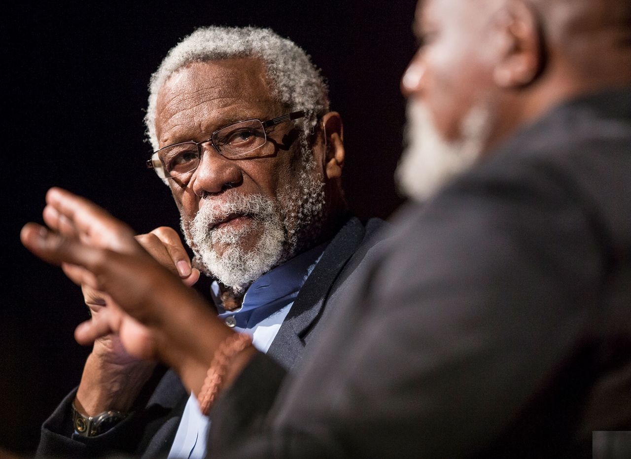Russell is interviewed by Dr. Harry Edwards during the Civil Rights Summit in Austin, Texas, in 2014.