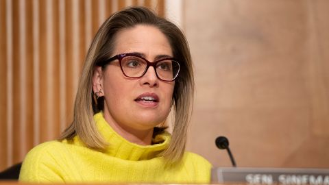 Sen. Krysten Sinema speaks during a Senate Homeland Security and Governmental Affairs Committee hearing on February 1, 2022, in Washington, DC.