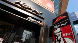 --FILE--View of a fastfood restaurant of Pizza Hut of Yum Brands in Beijing, China, 1 August 2019. Yum China Holdings, a leading Chinese restaurant company, announced on Thursday (22 August 2019) it will acquire a controlling interest in the Beijing-based Huang Ji Huang group to expand its Chinese dining business. (Imaginechina via AP Images)
