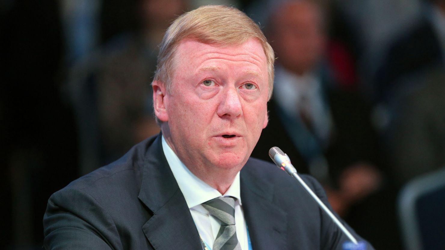 Anatoly Chubais speaks during a session at the St. Petersburg International Economic Forum in 2015. 