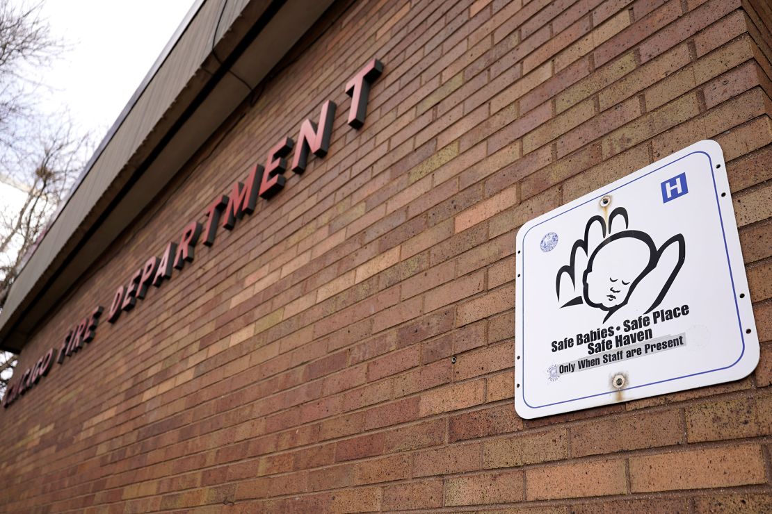 A safe haven sign hangs at a Chicago Fire Station on Friday, Dec. 10, 2021.