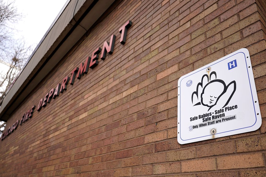 A safe haven sign hangs at a Chicago Fire Station on Friday, Dec. 10, 2021. 