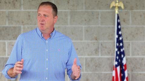 Missouri Attorney General and Republican Senate candidate Eric Schmitt speaks to supporters in Hall Pavilion at Englar Park on July 31, 2022 in Farmington, Missouri.  