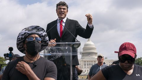 Joe Kent, center, a Republican who is challenging U.S. Rep. Jaime Herrera Beutler, R-Wash., for her seat in Washington's 3rd Congressional District, speaks during a "Justice For J6" rally near the U.S. Capitol in Washington, on Sept. 18, 2021, in support of people who took part in the Jan. 6 insurrection at the U.S. Capitol. 