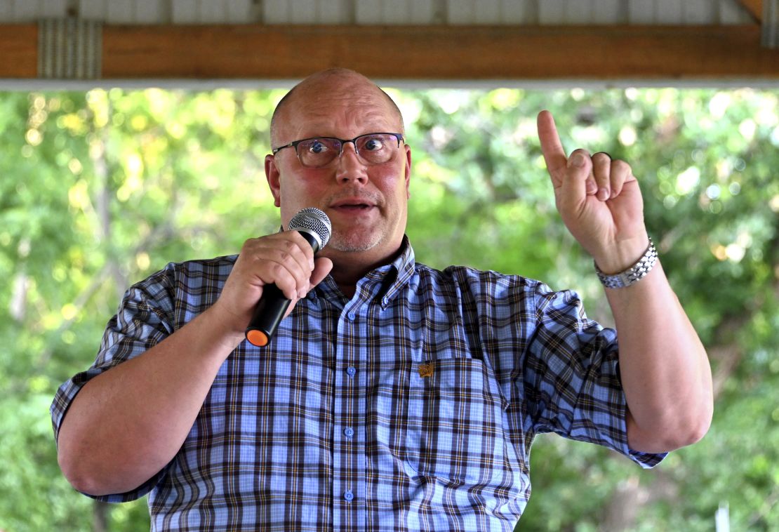 Mike Brown the current Republican candidate for Kansas Secretary of State attends the Butler County picnic and addresses the constituents on his campaign platform issues.