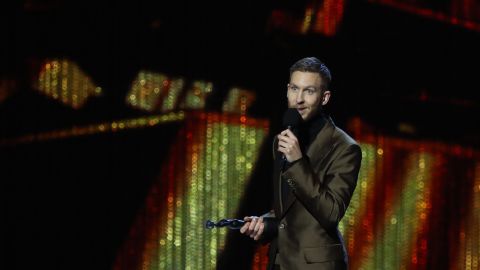 Calvin Harris collects an honor at the Brit Awards 2019 ceremony in London.