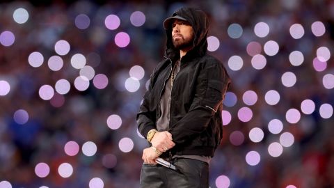 Eminem performs during the Pepsi Super Bowl LVI Halftime Show in February.