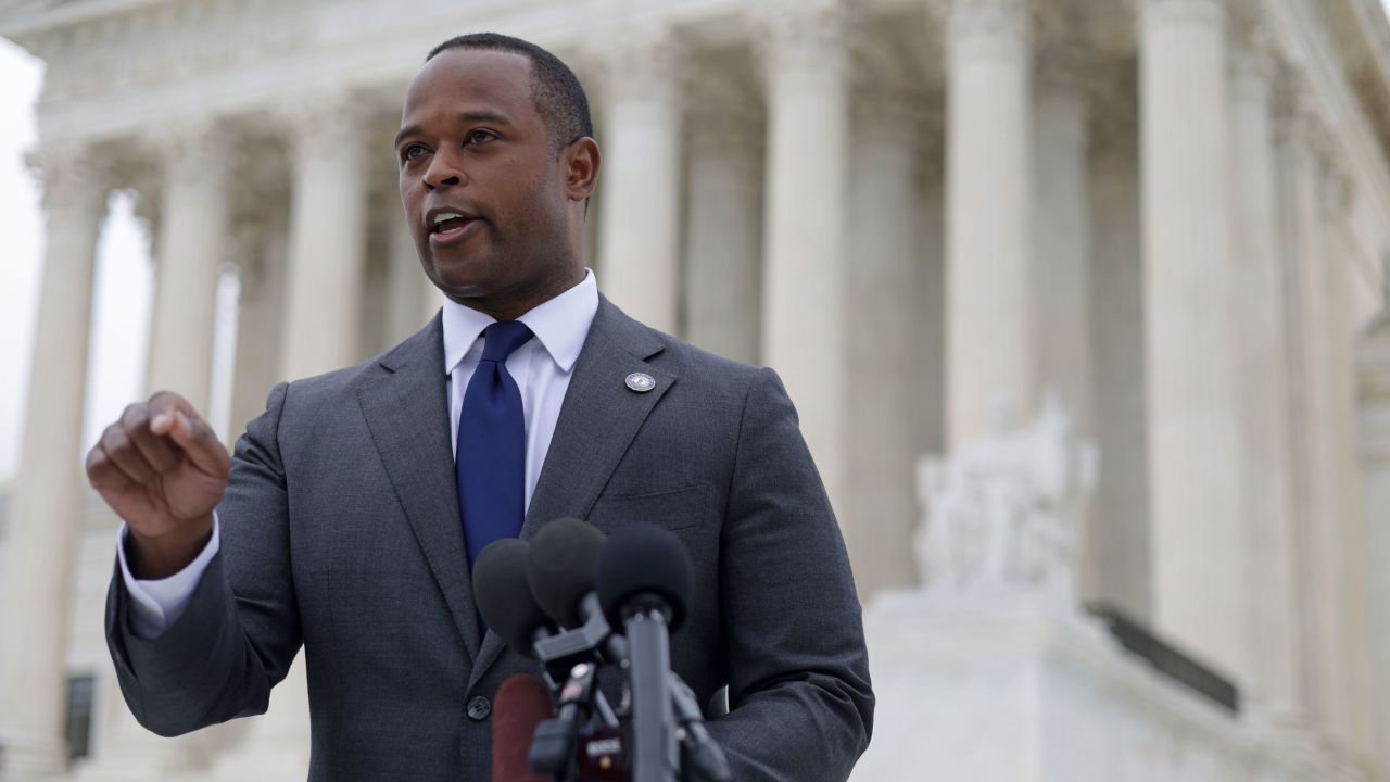 Kentucky Attorney General Daniel Cameron speaks to members of the press at the Supreme Court on October 12, 2021 in Washington.